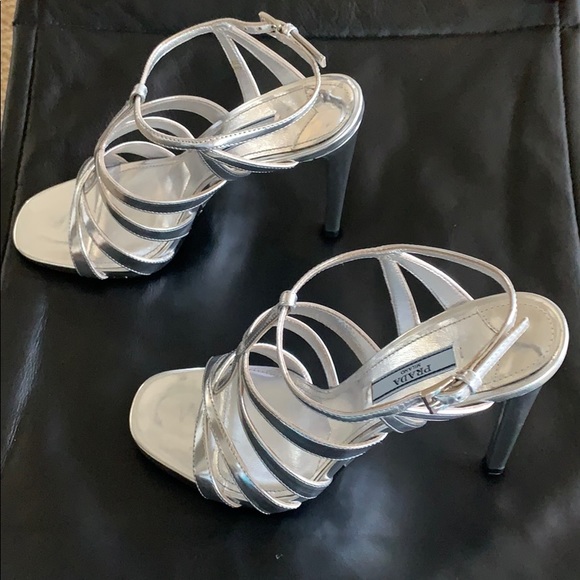 Prada Silver Stiletto Sandals - Picture 2 of 6